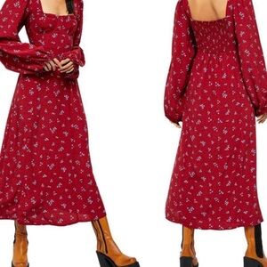 Free People Red Floral Midi Dress